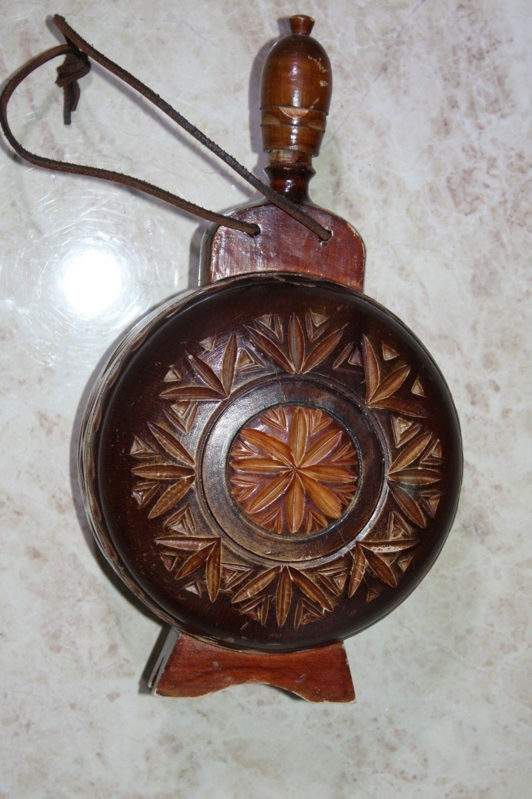 Hand Carved Vintage European Wooden Decanter Flask Folk Art 14" Rustic Decor