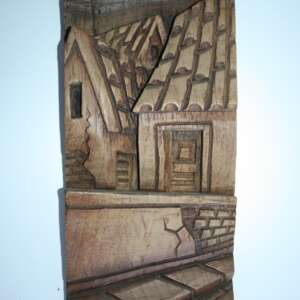 Hand Carved Wooden Wall Hanging Plaque European View of Roofs Home Bar Decor