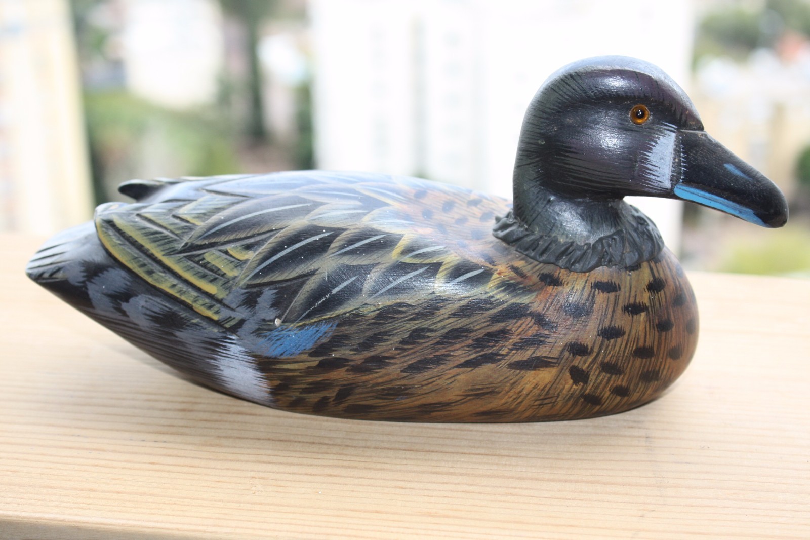 Original Vintage Wooden Duck Decoy Hand Carved and Painted Glass Eyes 9" Decor - Image 12