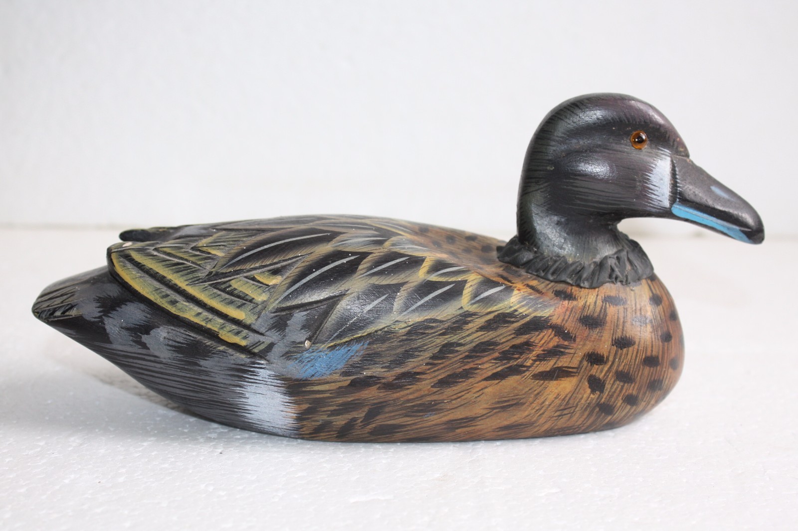 Original Vintage Wooden Duck Decoy Hand Carved and Painted Glass Eyes 9" Decor