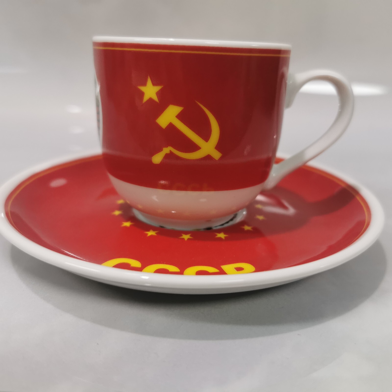 Rare Collectible Soviet USSR Porcelain Red Tea Cup & Saucer - Image 3