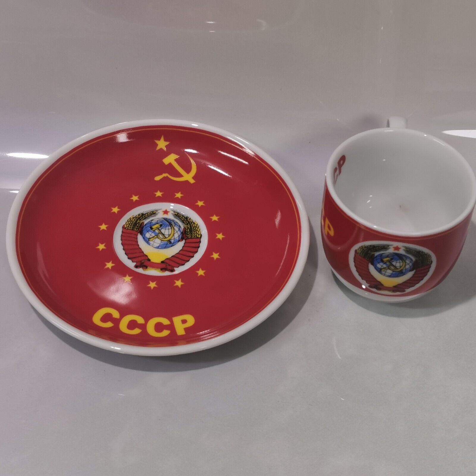 Rare Collectible Soviet USSR Porcelain Red Tea Cup & Saucer - Image 5