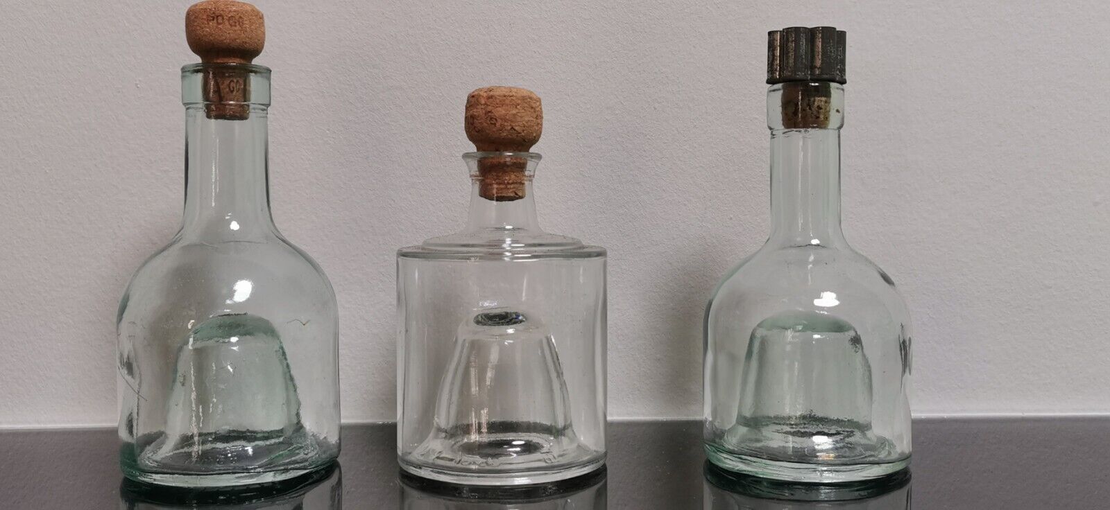 Set of 3 Collectible Bottles with Hand Blown Kick-up Base