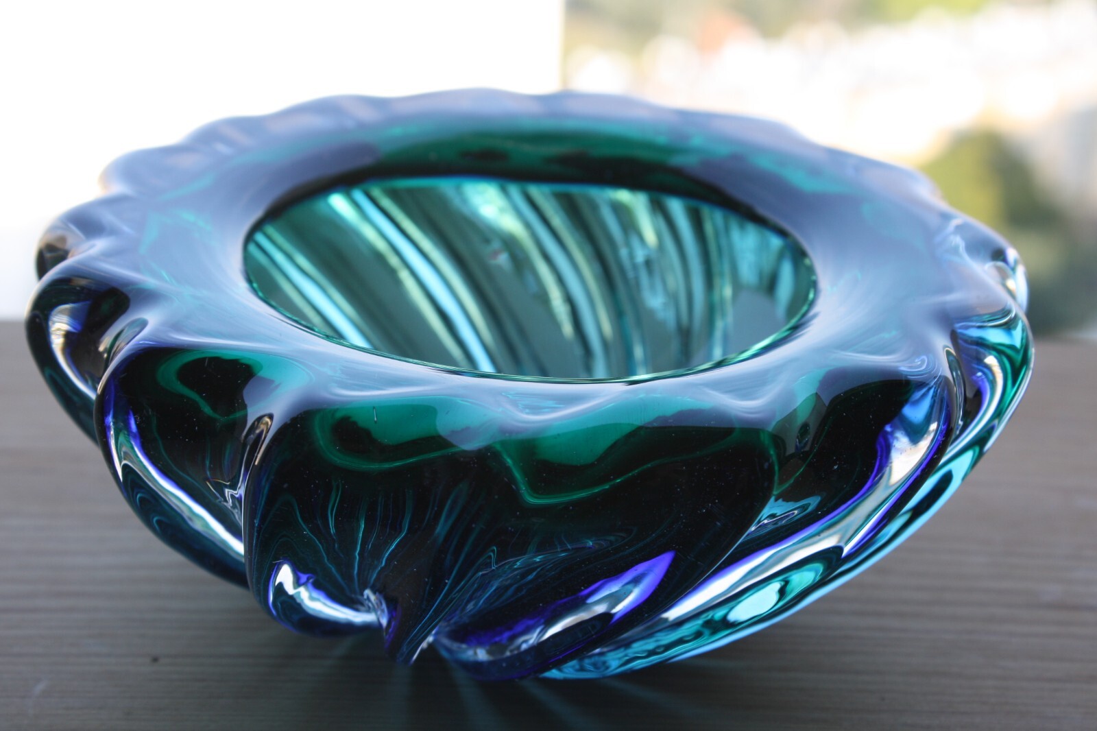 Vintage Awesome Heavy Aquamarine Murano Glass Bowl Ashtray Home Decor Rare - Image 4
