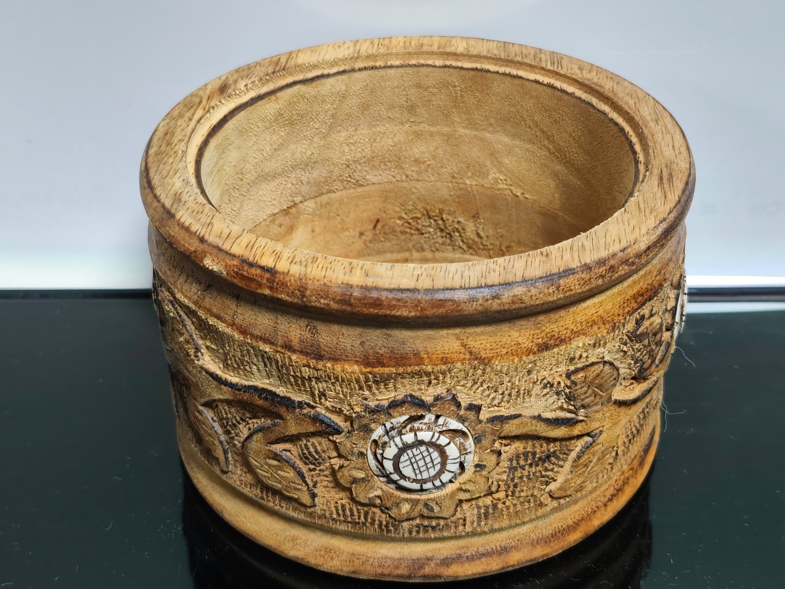 Vintage Hand Carved Wood Nut Bowl - Image 2