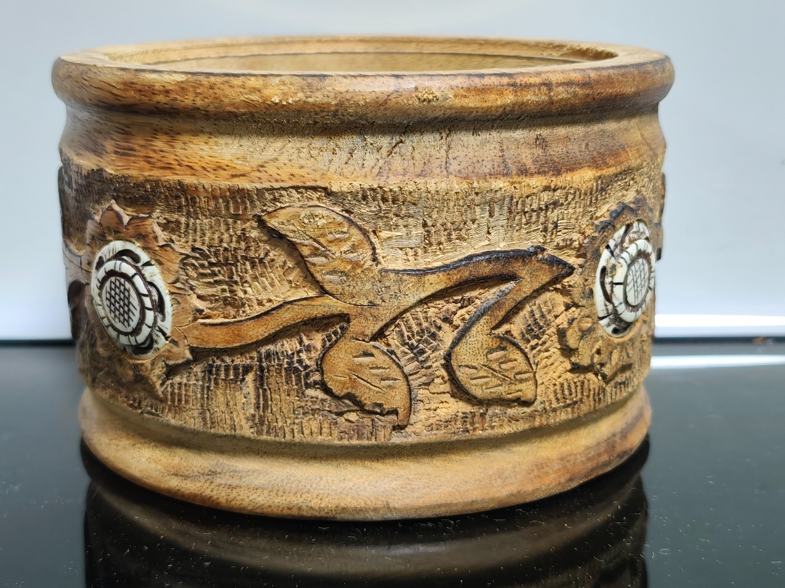 Vintage Hand Carved Wood Nut Bowl - Image 3