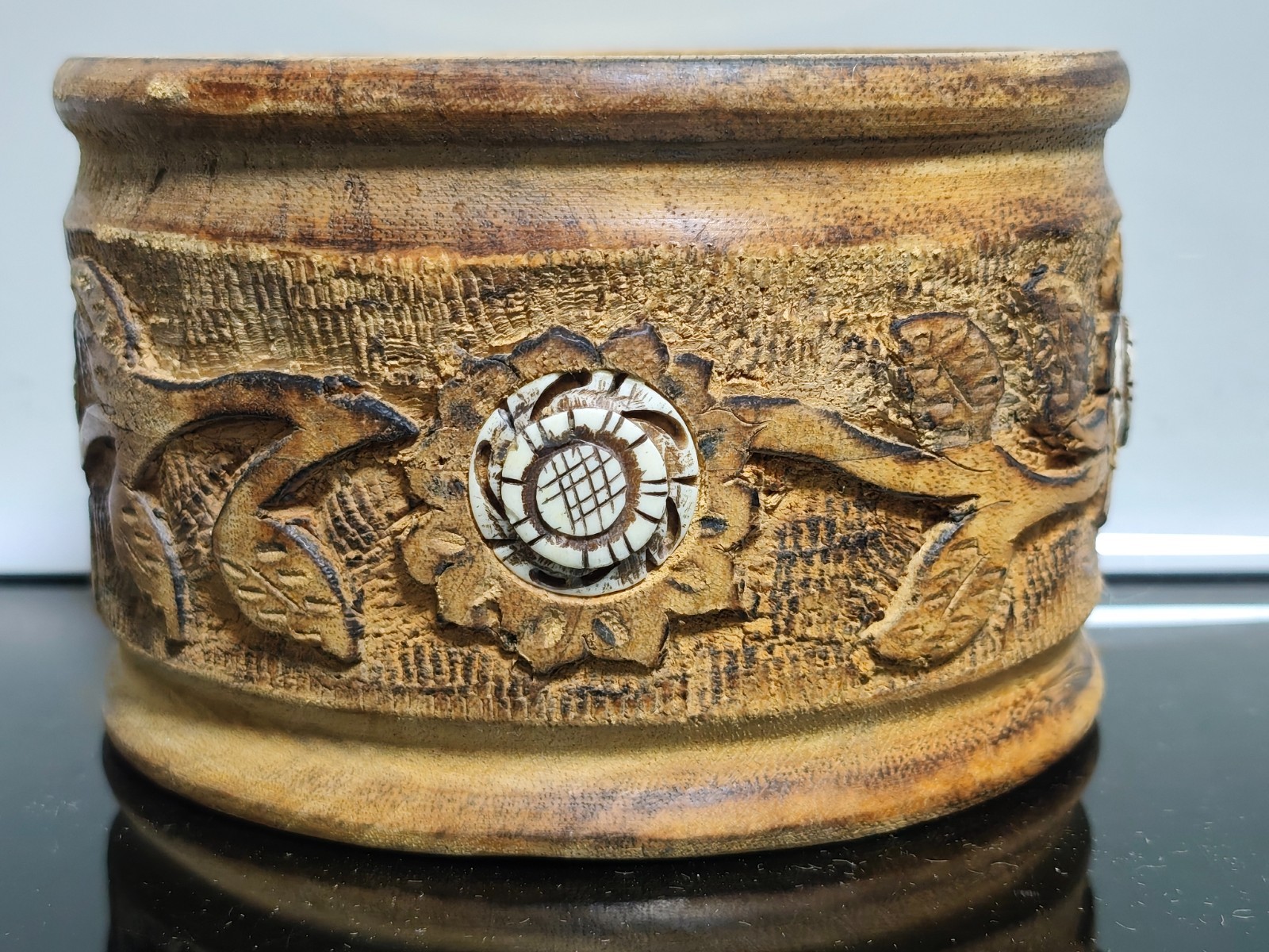 Vintage Hand Carved Wood Nut Bowl