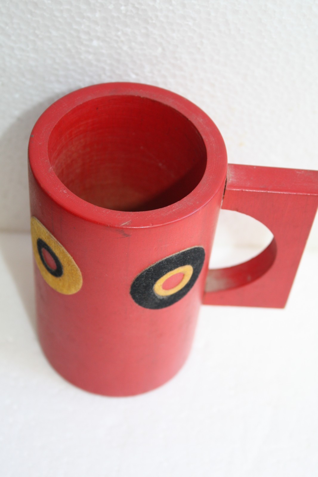 Vintage Red Wooden Mug Cup Handled Collectible Decorative - Image 3