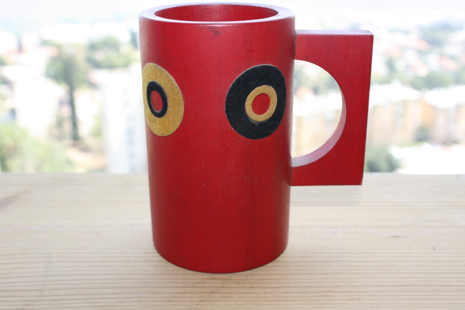 Vintage Red Wooden Mug Cup Handled Collectible Decorative - Image 8