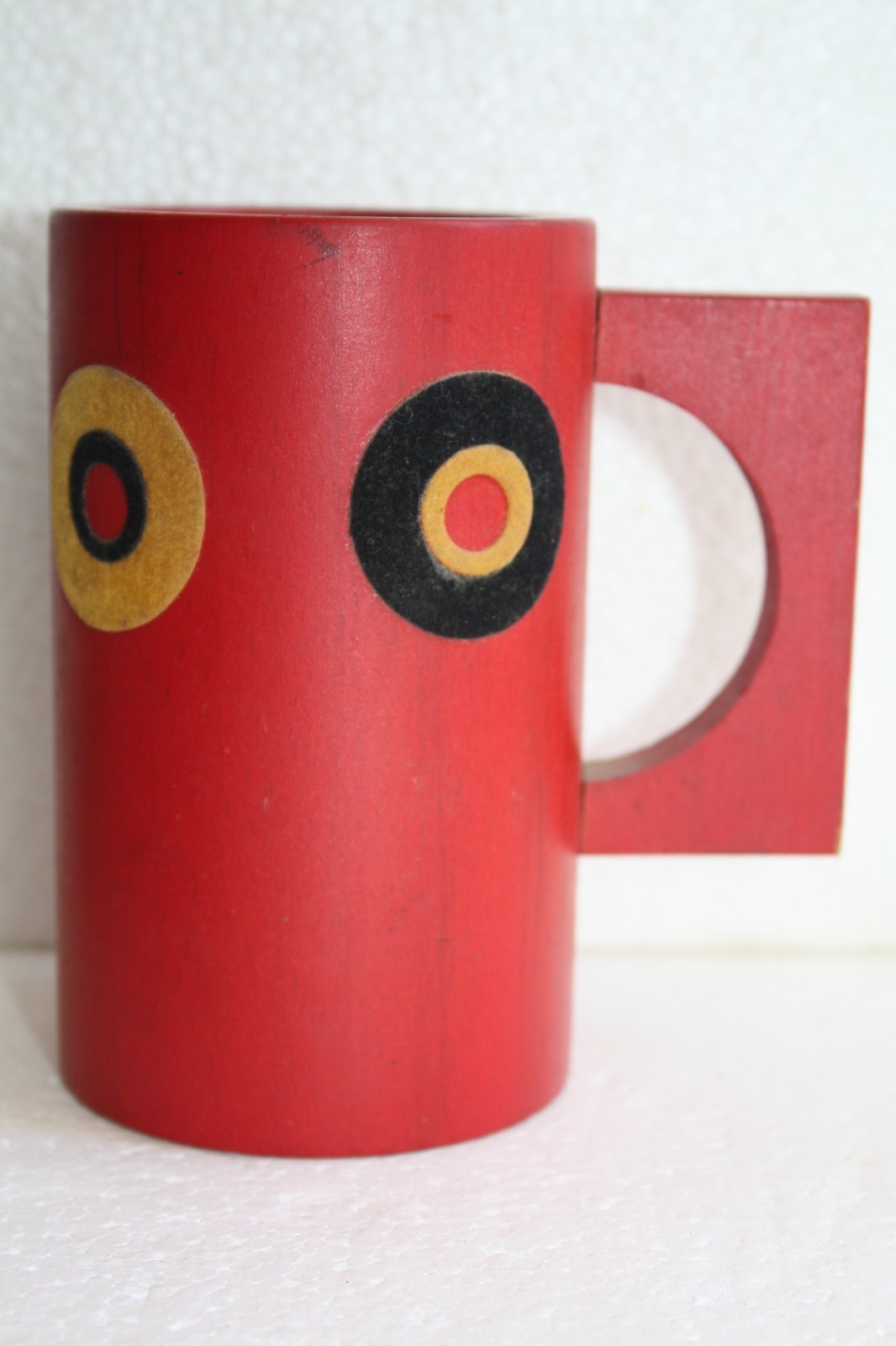 Vintage Red Wooden Mug Cup Handled Collectible Decorative