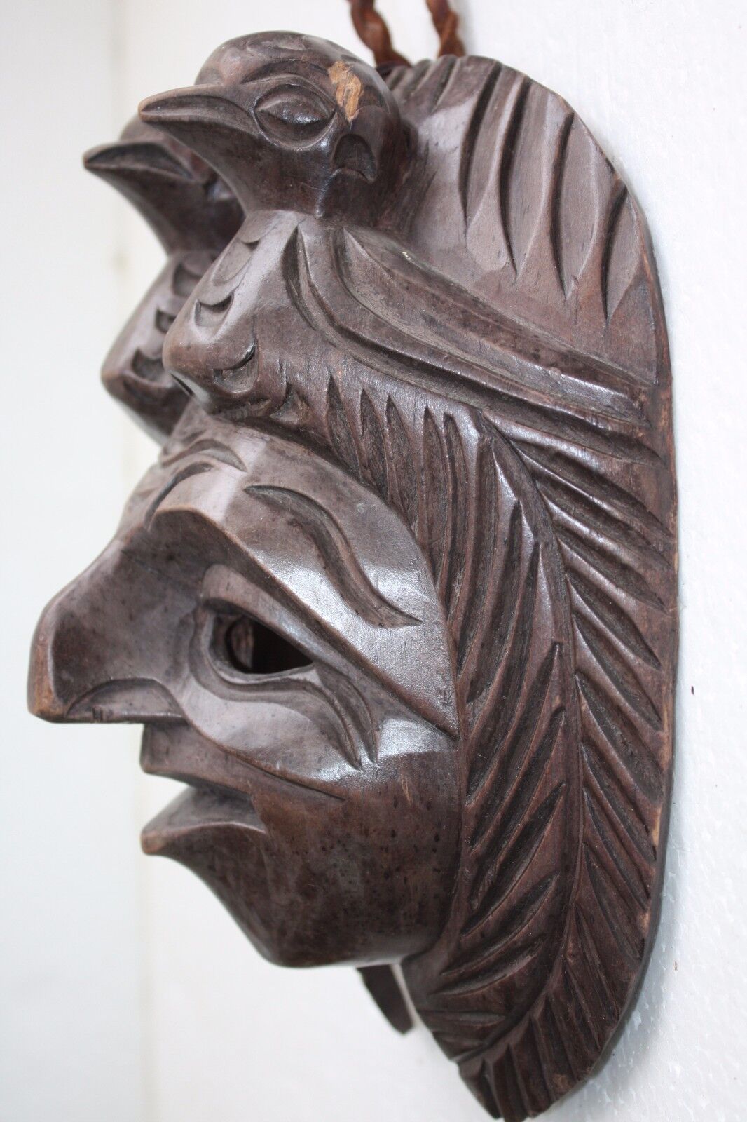 Wooden Mask Hand Carved Vintage Collectible Home Decoration Wood Made Rare Super - Image 13