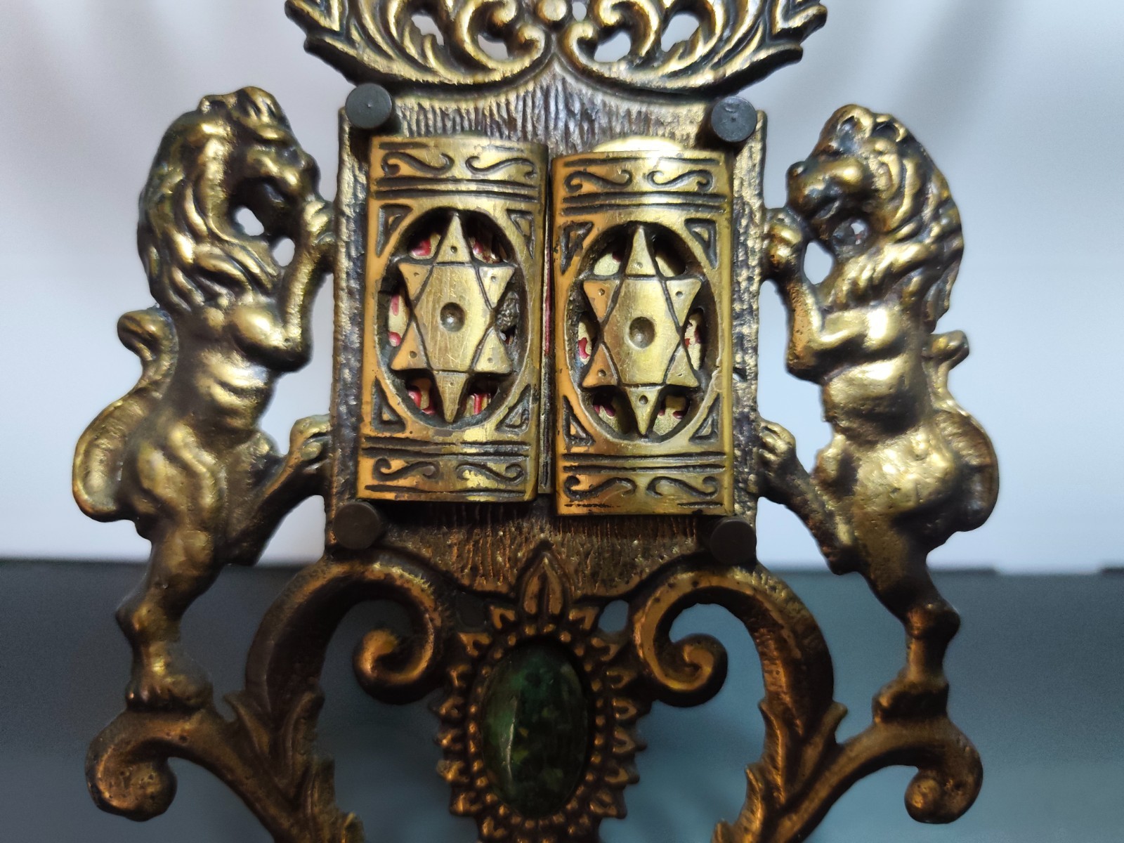 XL Vintage Judaica Hanukkah Jewish Menorah Jerusalem Brass Bronze Holy Land 34cm - Image 5
