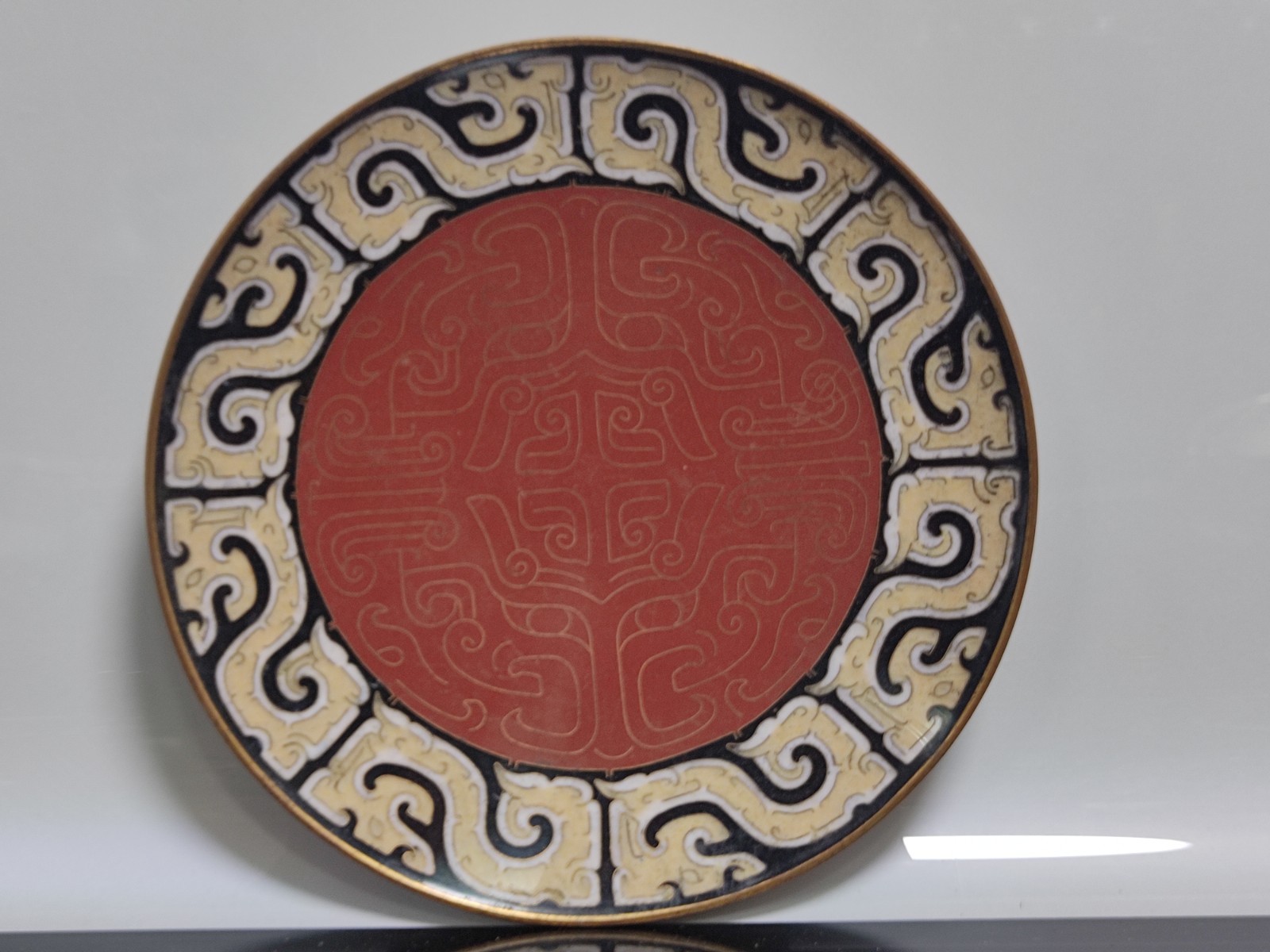Antique Qing Dynasty To Republic Period Chinese Cloisonne Plate Dragon Pattern