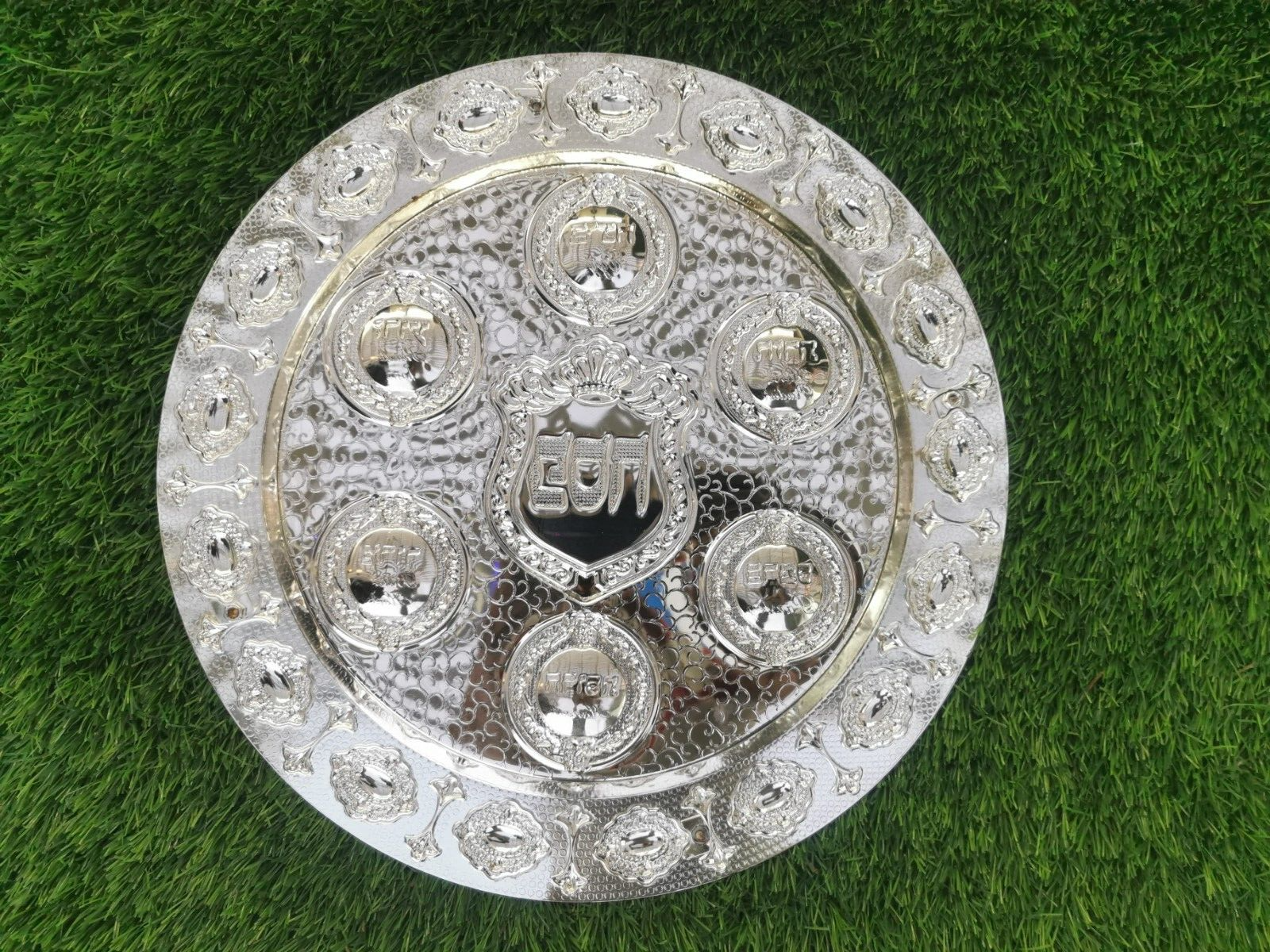 Antique Silver Plated Round Passover Tray Plate Jerusalem Not Used - Image 4