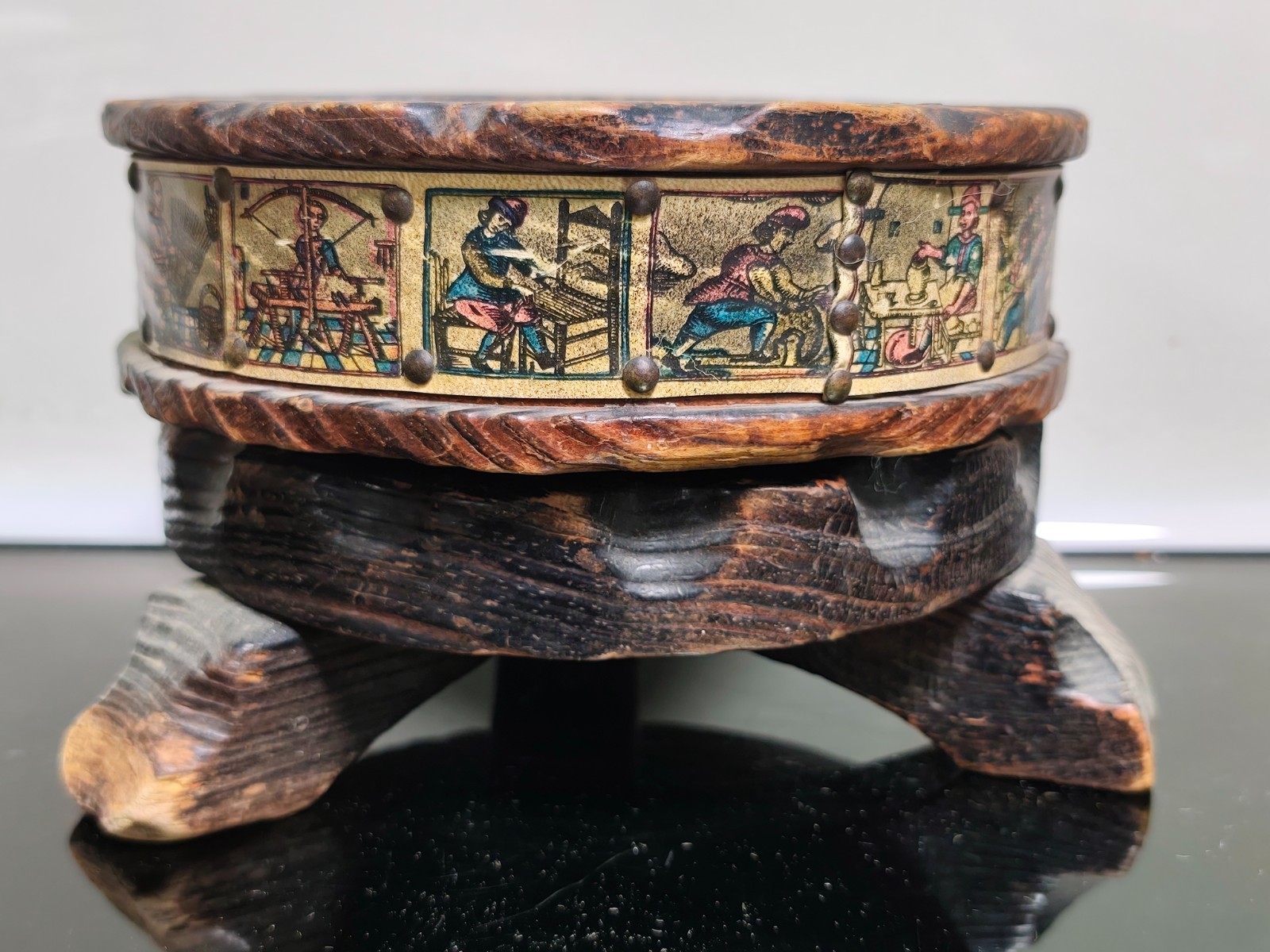 Mid Century Ashtray Bowl Wood Carved With 17th Century Design Probably Spain - Image 6