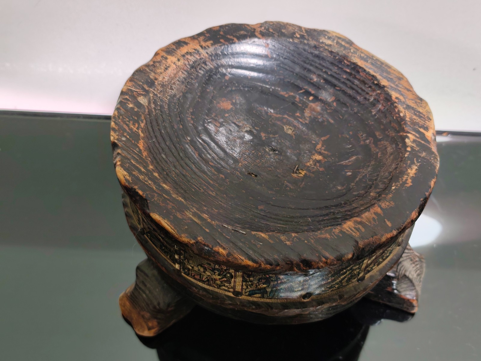 Mid Century Ashtray Bowl Wood Carved With 17th Century Design Probably Spain - Image 8