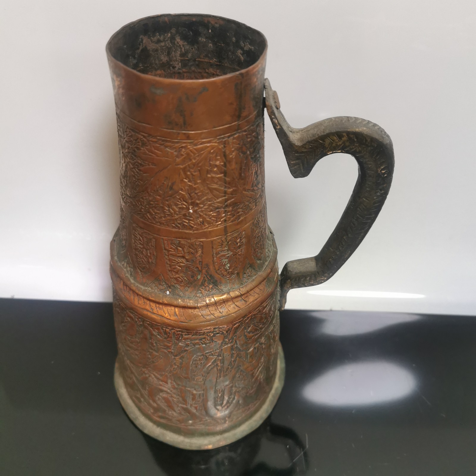 Old Antique Persian Copper Water Jug Pitcher Arabic Calligraphy Hieroglyphs - Image 6