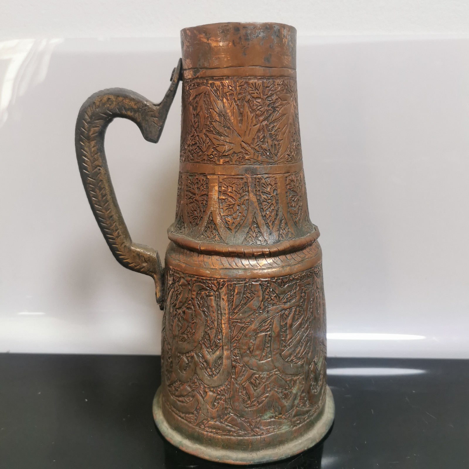 Old Antique Persian Copper Water Jug Pitcher Arabic Calligraphy Hieroglyphs - Image 8