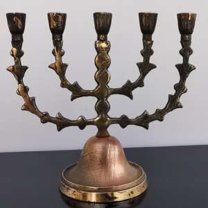 Old Vintage Judaica Hanukkah Jewish Art Menorah 5 Arms Copper Brass Jerusalem