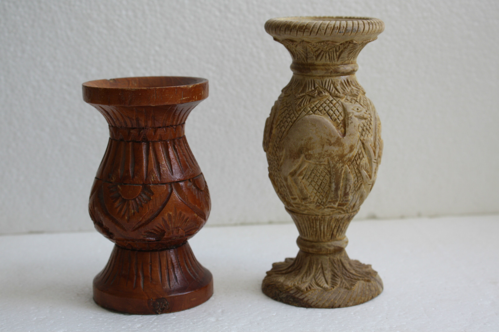 Pair of Vintage Hand Carved Wooden Vase Wood Art Home Bar Decoration - Image 13