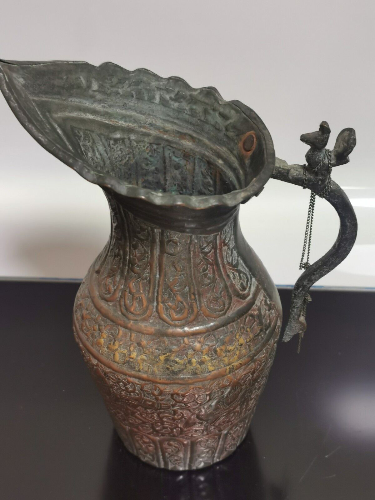 Antique 19th Century Persian Tinned Copper Ewer Hakhamaneshi Design Awesome Rare - Image 11
