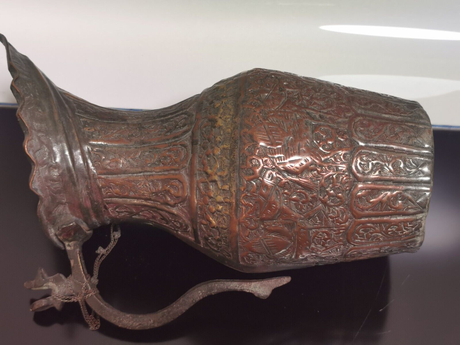Antique 19th Century Persian Tinned Copper Ewer Hakhamaneshi Design Awesome Rare - Image 13