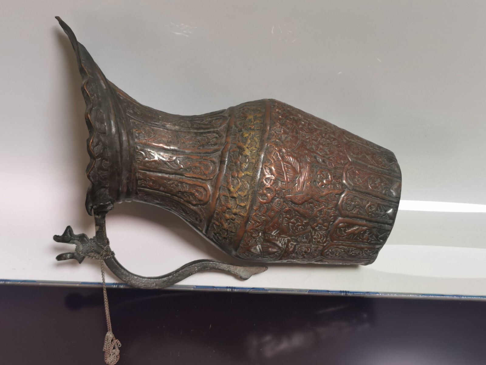 Antique 19th Century Persian Tinned Copper Ewer Hakhamaneshi Design Awesome Rare - Image 14