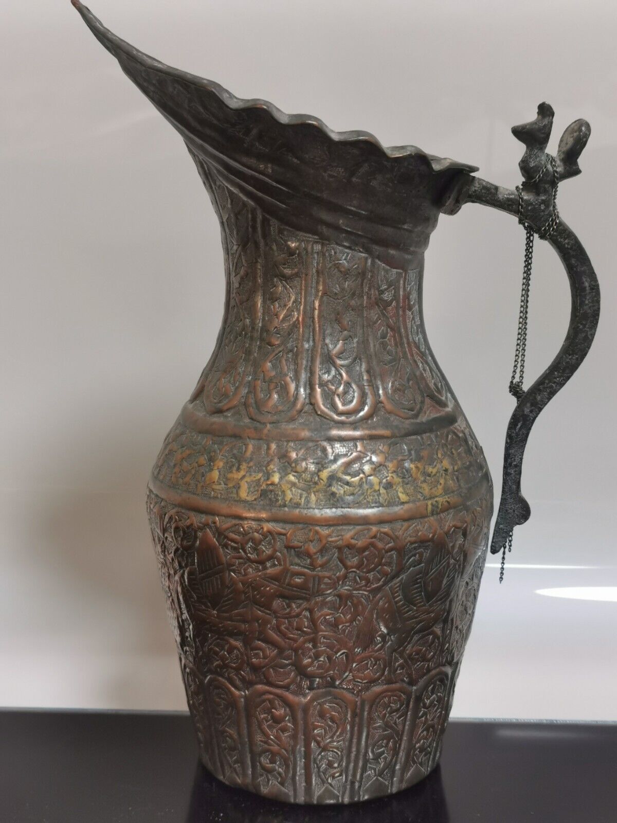 Antique 19th Century Persian Tinned Copper Ewer Hakhamaneshi Design Awesome Rare - Image 2
