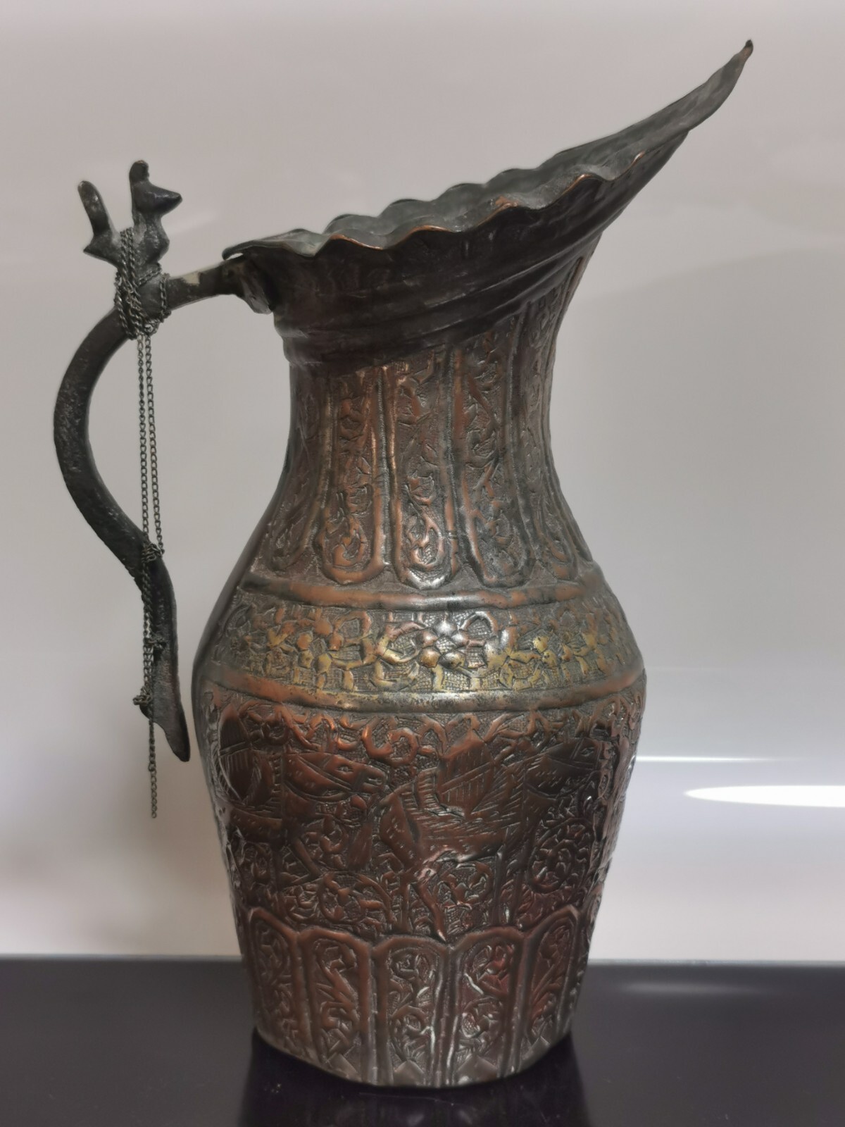Antique 19th Century Persian Tinned Copper Ewer Hakhamaneshi Design Awesome Rare - Image 3