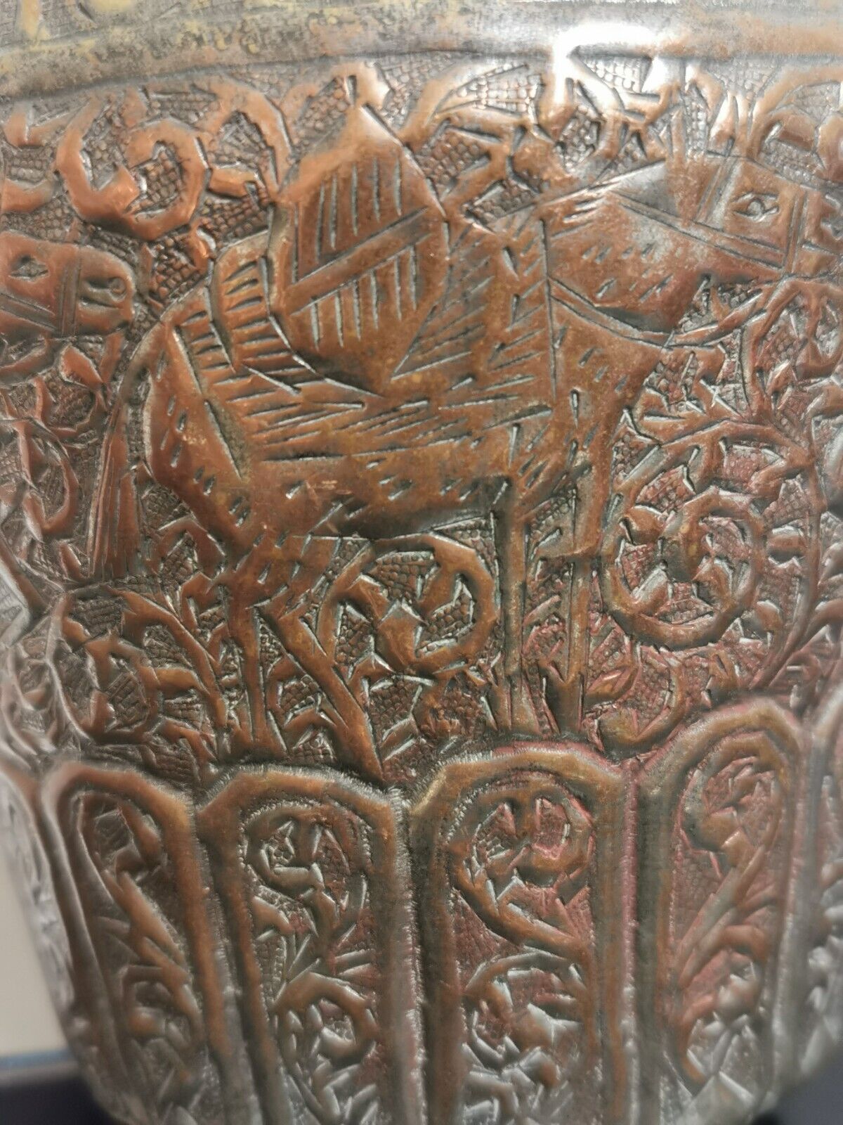 Antique 19th Century Persian Tinned Copper Ewer Hakhamaneshi Design Awesome Rare - Image 6