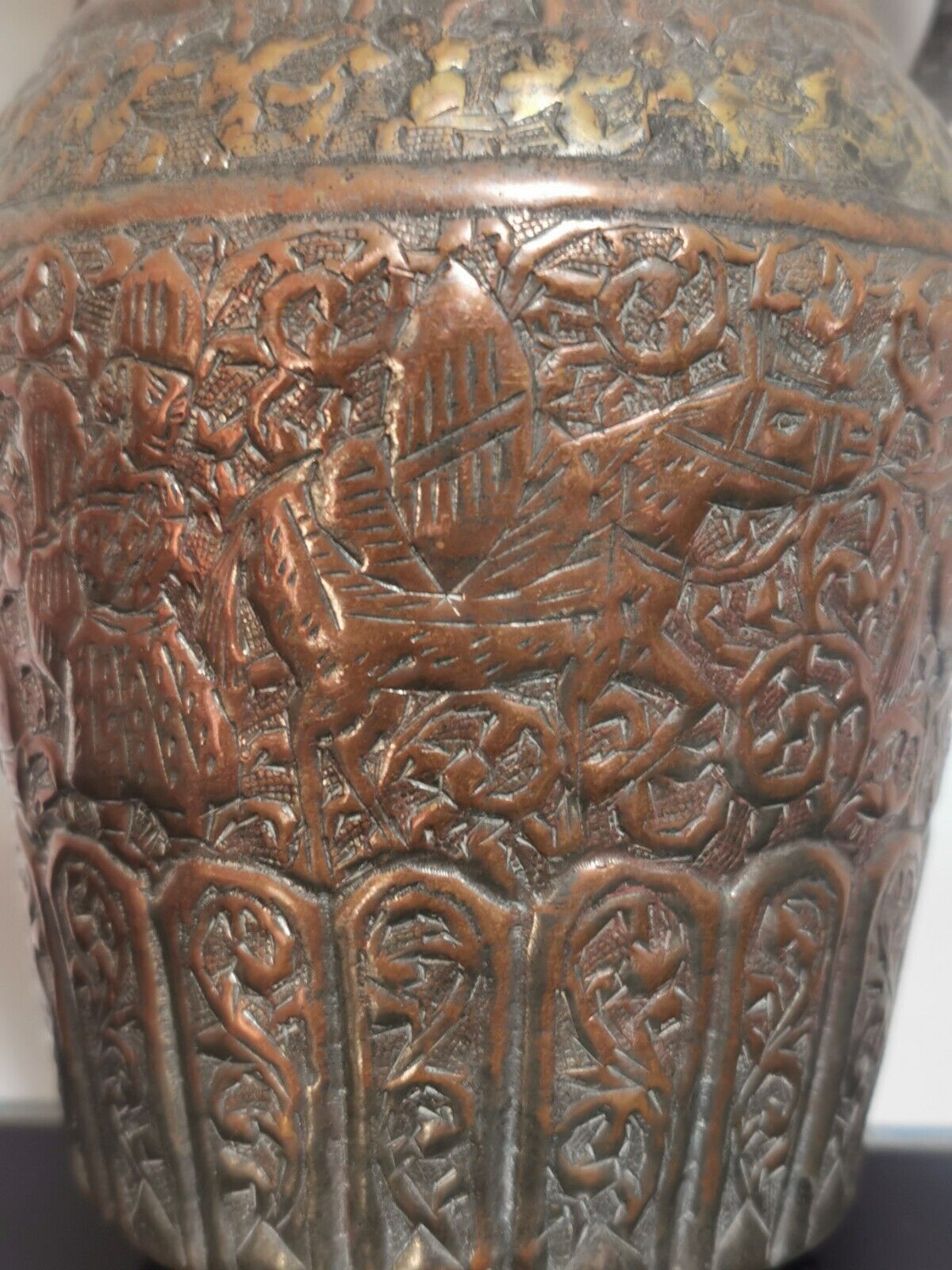 Antique 19th Century Persian Tinned Copper Ewer Hakhamaneshi Design Awesome Rare - Image 8