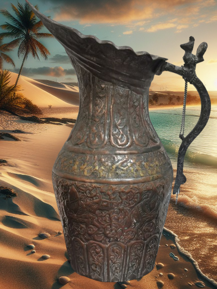 Antique 19th Century Persian Tinned Copper Ewer Hakhamaneshi Design Awesome Rare