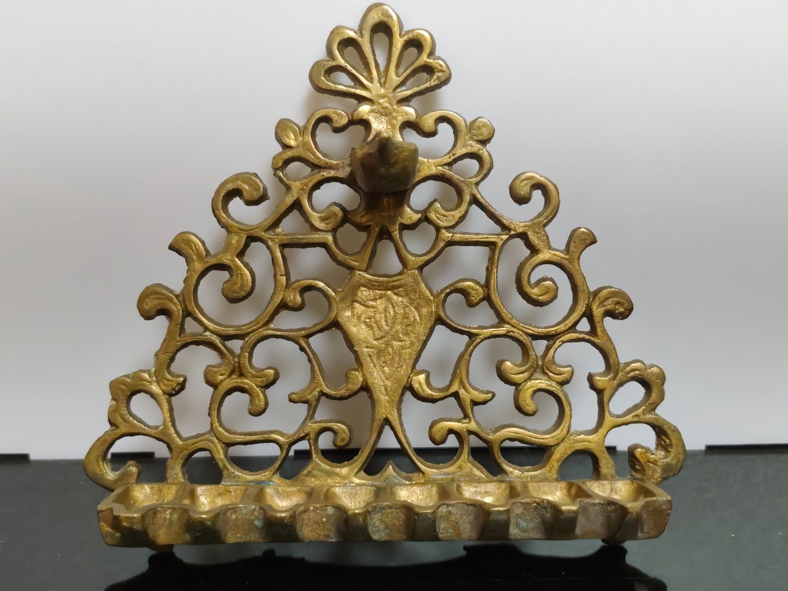 Antique Brass Oil Menorah JUDAICA Chanukah HANUKKAH Wall Hanging ANCIENT - Image 3