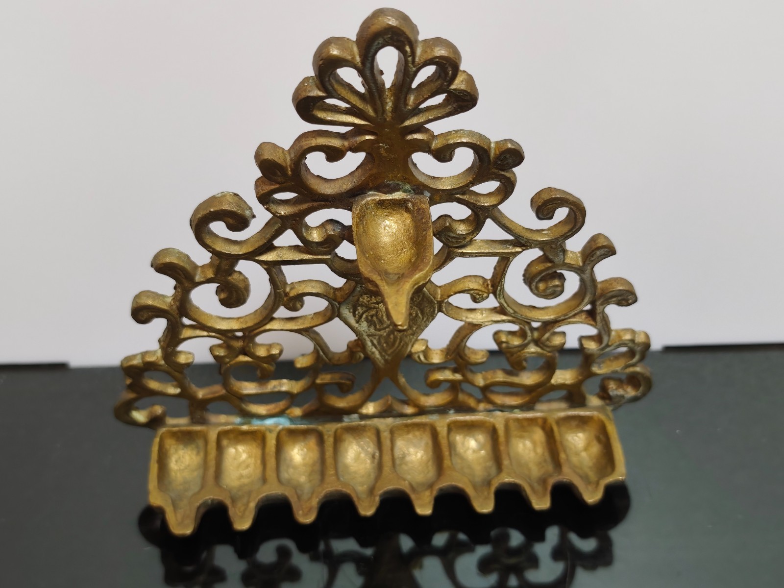 Antique Brass Oil Menorah JUDAICA Chanukah HANUKKAH Wall Hanging ANCIENT - Image 5