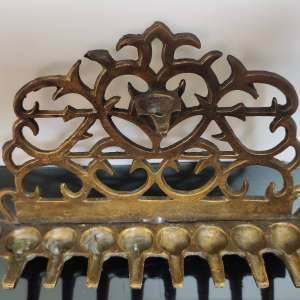 Antique Italian Brass Bronze c.18th Hanukkah Oil Lamp Menora Rare Wall Hanging