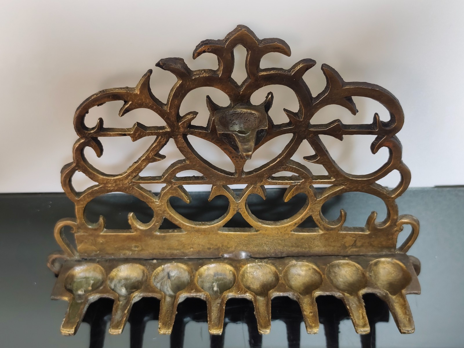 Antique Italian Brass Bronze c.18th Hanukkah Oil Lamp Menora Rare Wall Hanging