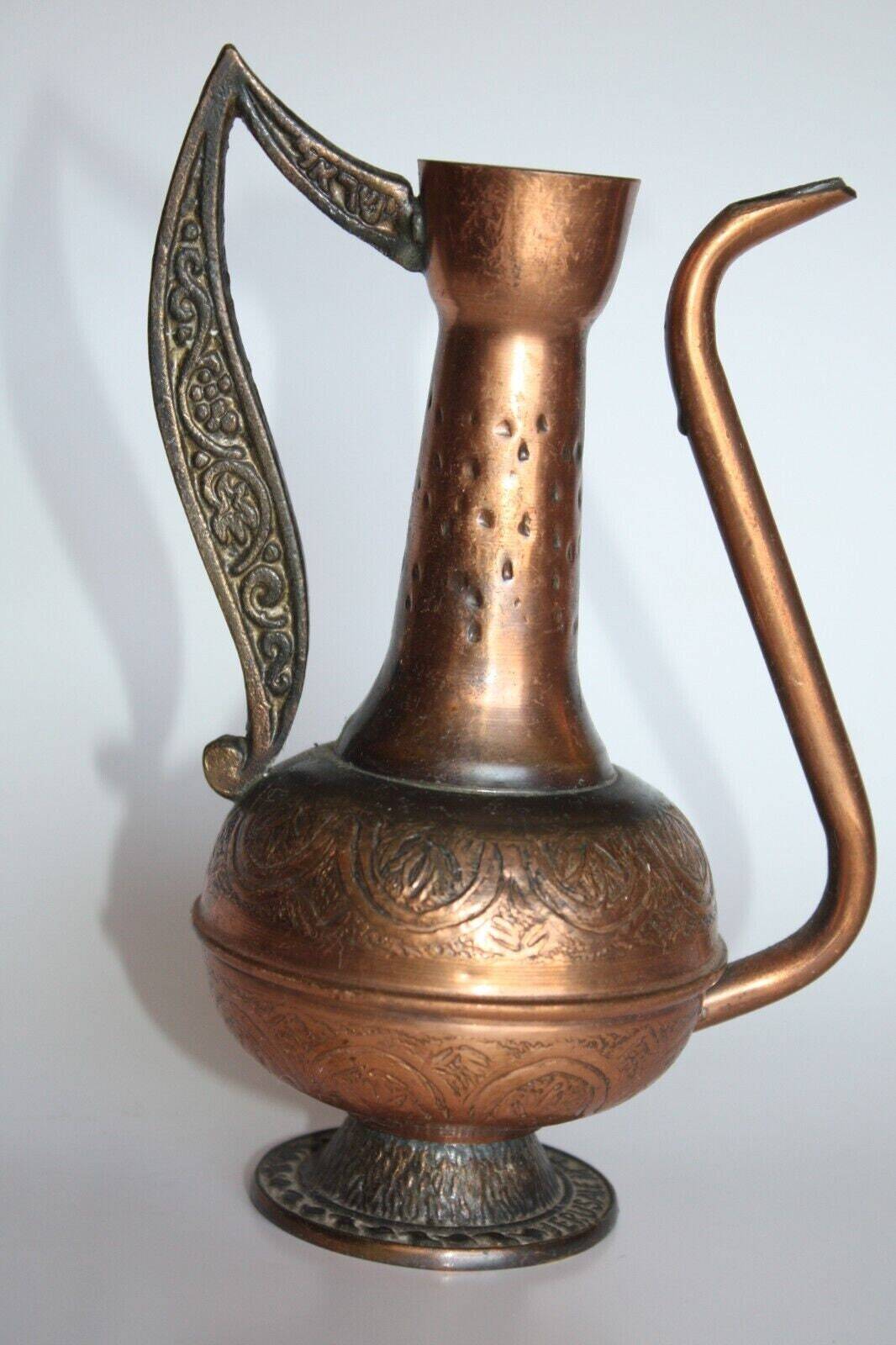 Arts & Crafts 50's Israel Hammered Copper Coffee Pot with Brass Handle and Base - Image 7