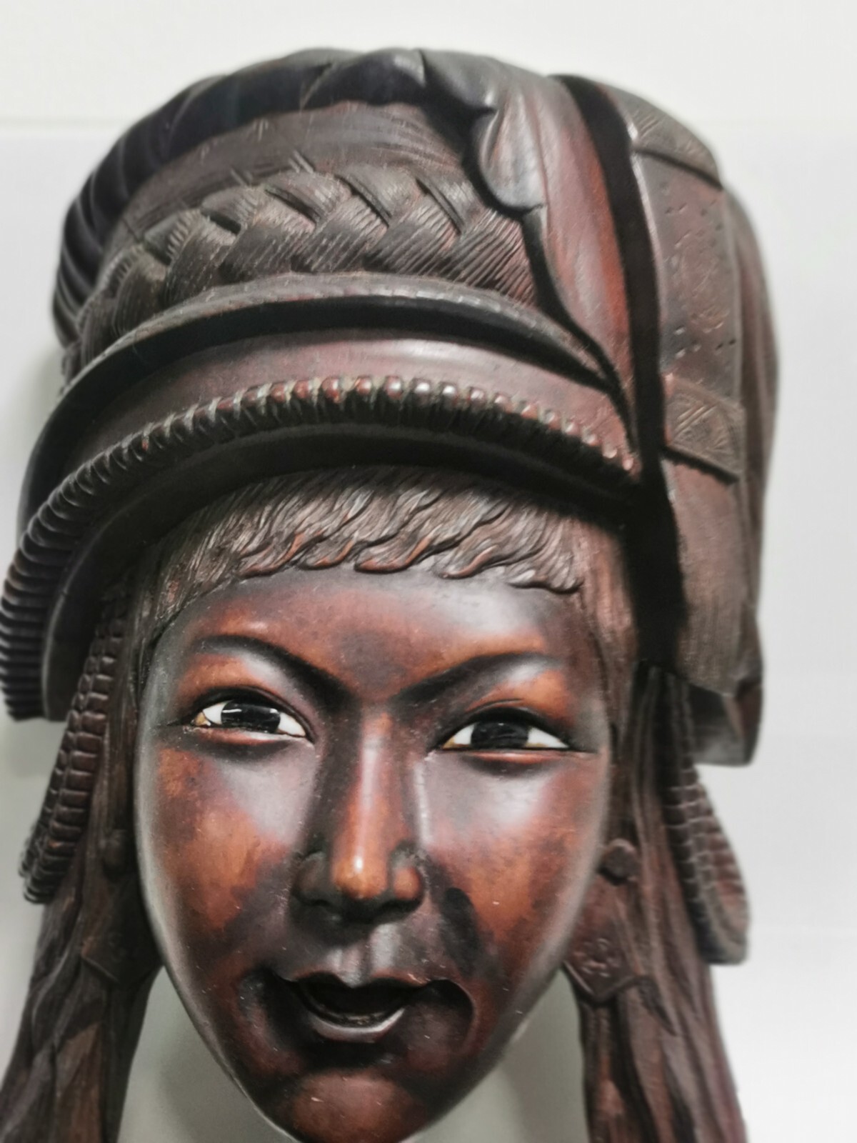 Awesome Large and Heavy Hand Carved Rosewood Chinese Woman Face Mask Wall Decor - Image 11