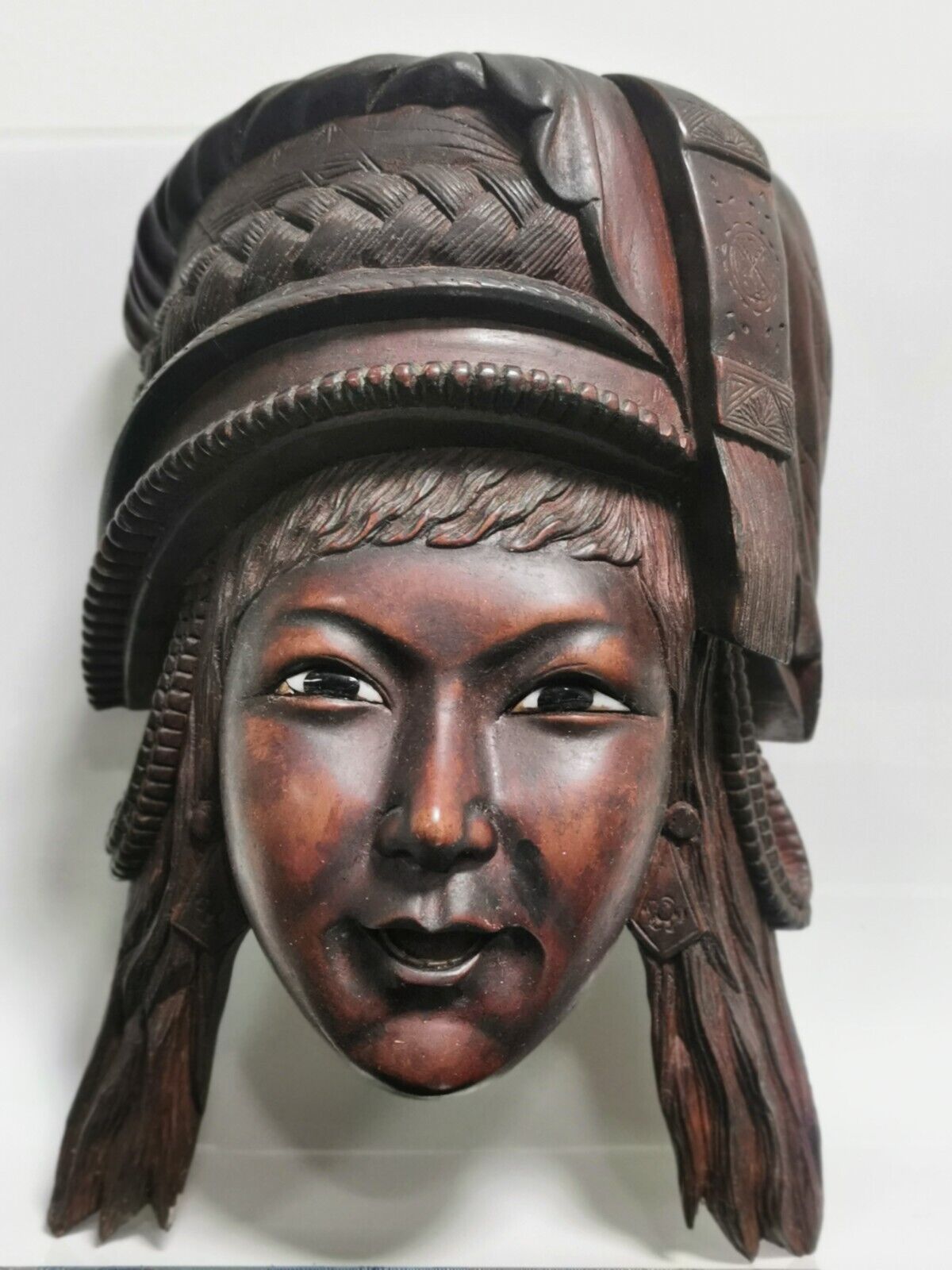Awesome Large and Heavy Hand Carved Rosewood Chinese Woman Face Mask Wall Decor - Image 10