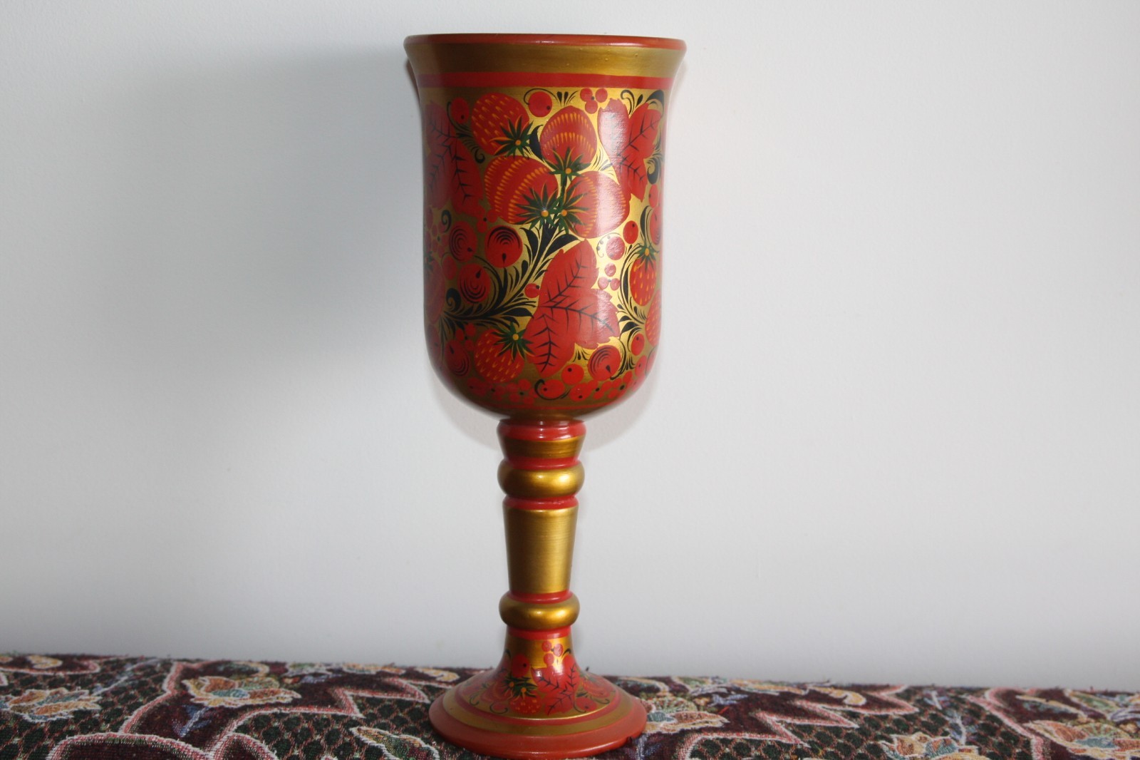 Gold Hand Painted Lacquered Vintage Russian Khokhloma Wooden Goblet Cup Decor 11 - Image 5