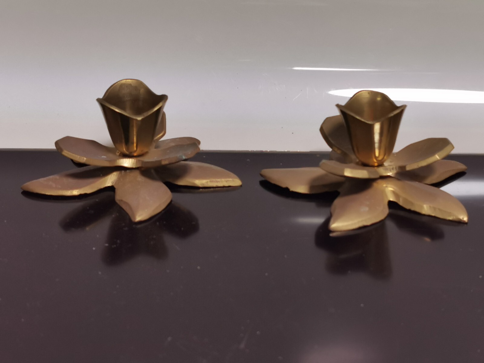 Pair of Vintage Brass Lotus Flower Candlestick Holder Mid Century Modern Decor - Image 3