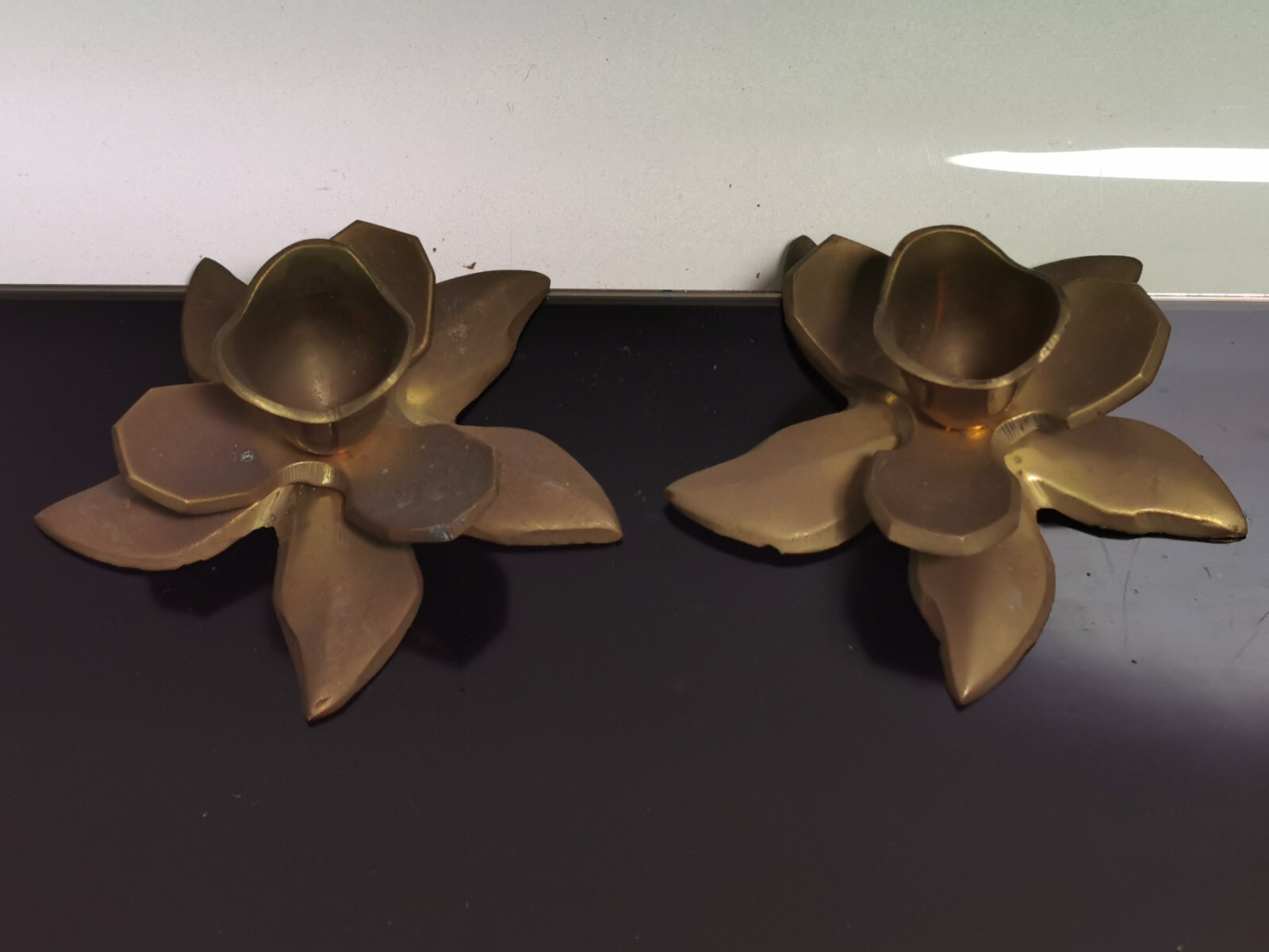 Pair of Vintage Brass Lotus Flower Candlestick Holder Mid Century Modern Decor - Image 4