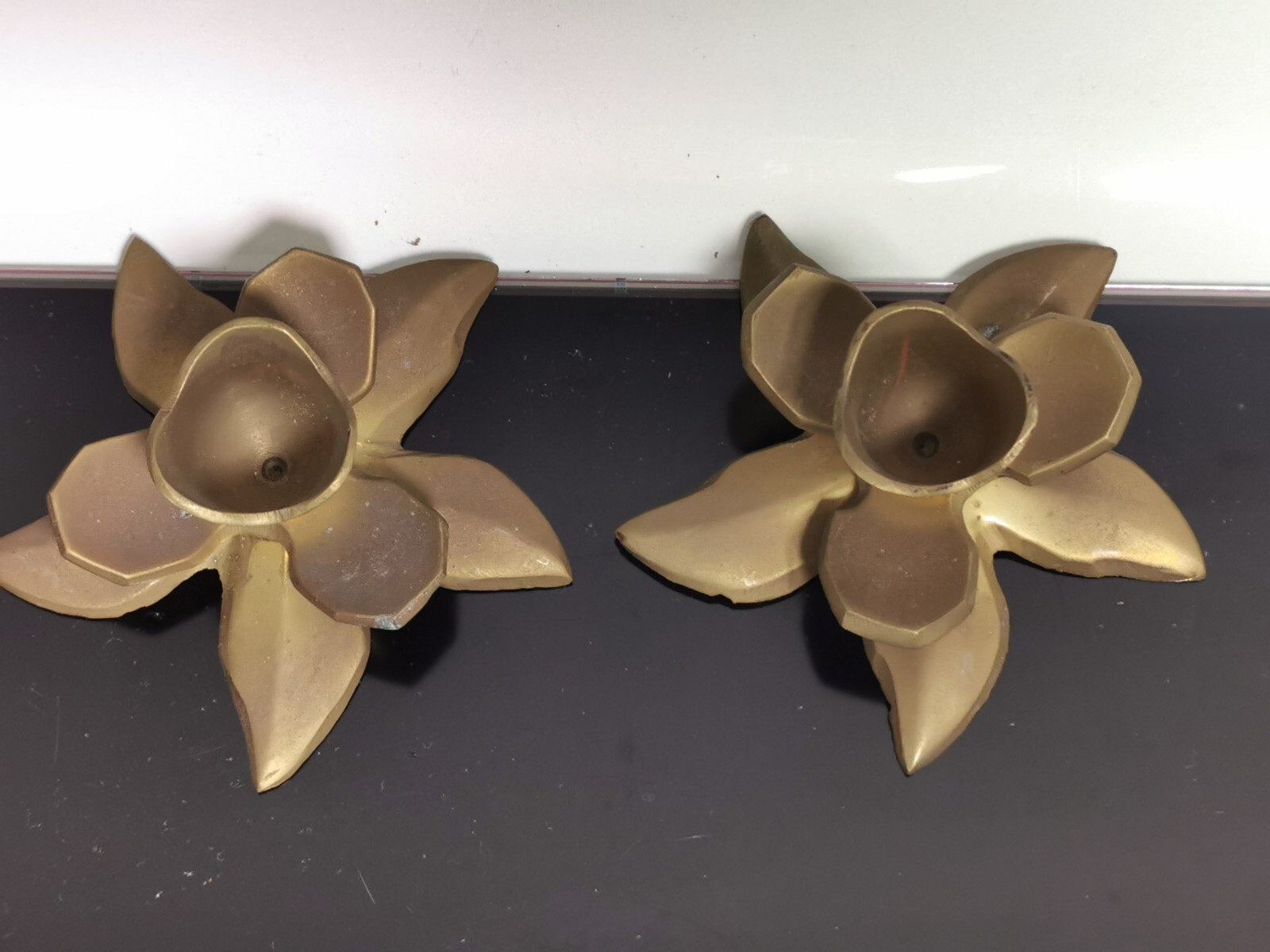 Pair of Vintage Brass Lotus Flower Candlestick Holder Mid Century Modern Decor - Image 5