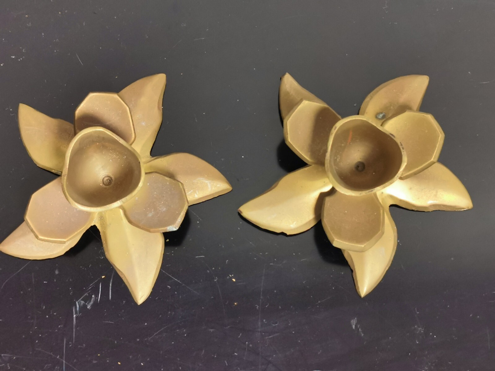 Pair of Vintage Brass Lotus Flower Candlestick Holder Mid Century Modern Decor - Image 6