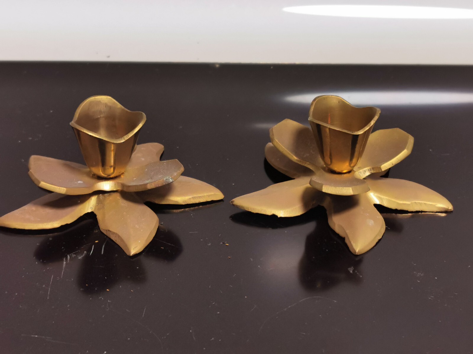 Pair of Vintage Brass Lotus Flower Candlestick Holder Mid Century Modern Decor - Image 7