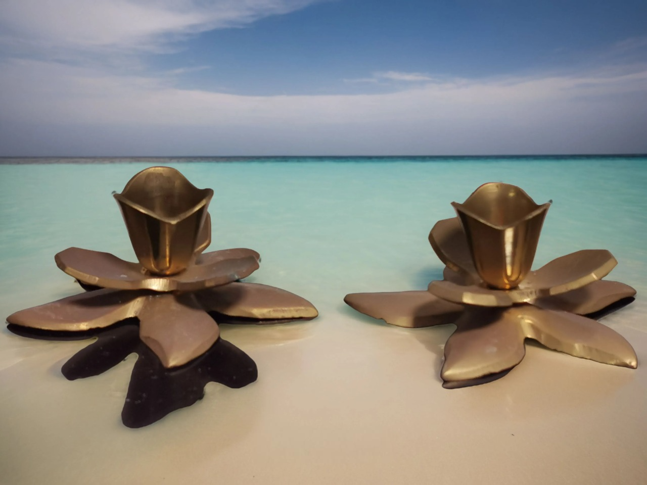 Pair of Vintage Brass Lotus Flower Candlestick Holder Mid Century Modern Decor