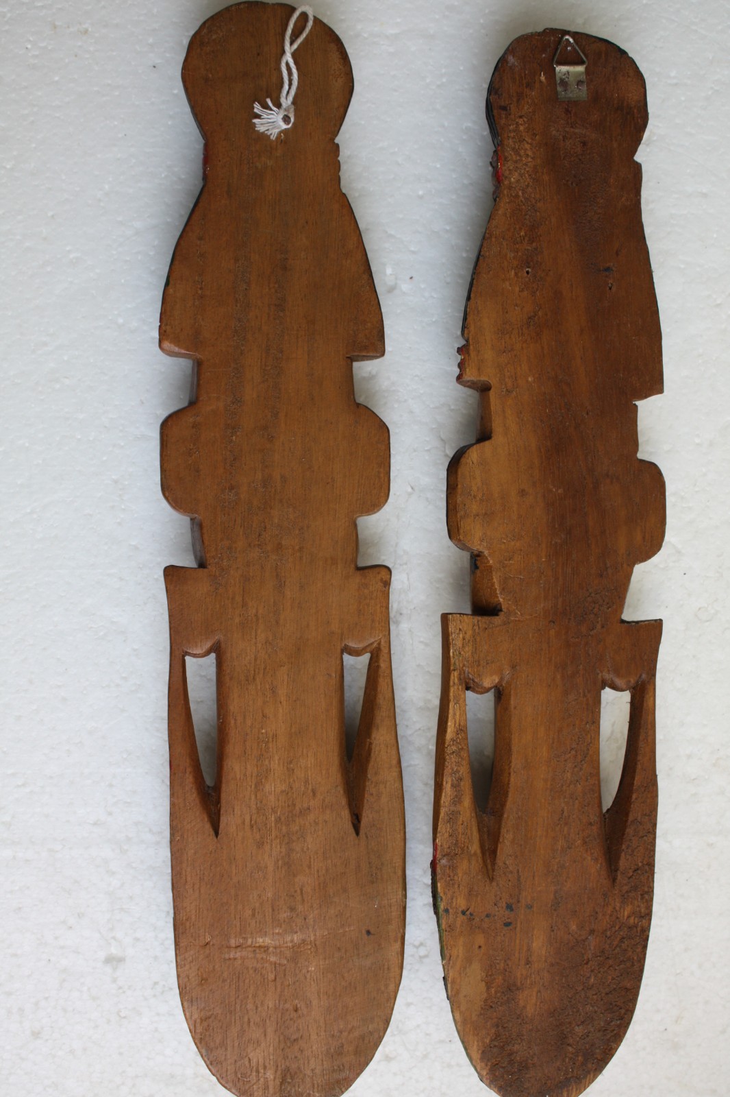 Pair of Wooden Hand Carved and Painted Pipe Smoker Mask Wall Hanging 40cm Rare - Image 7