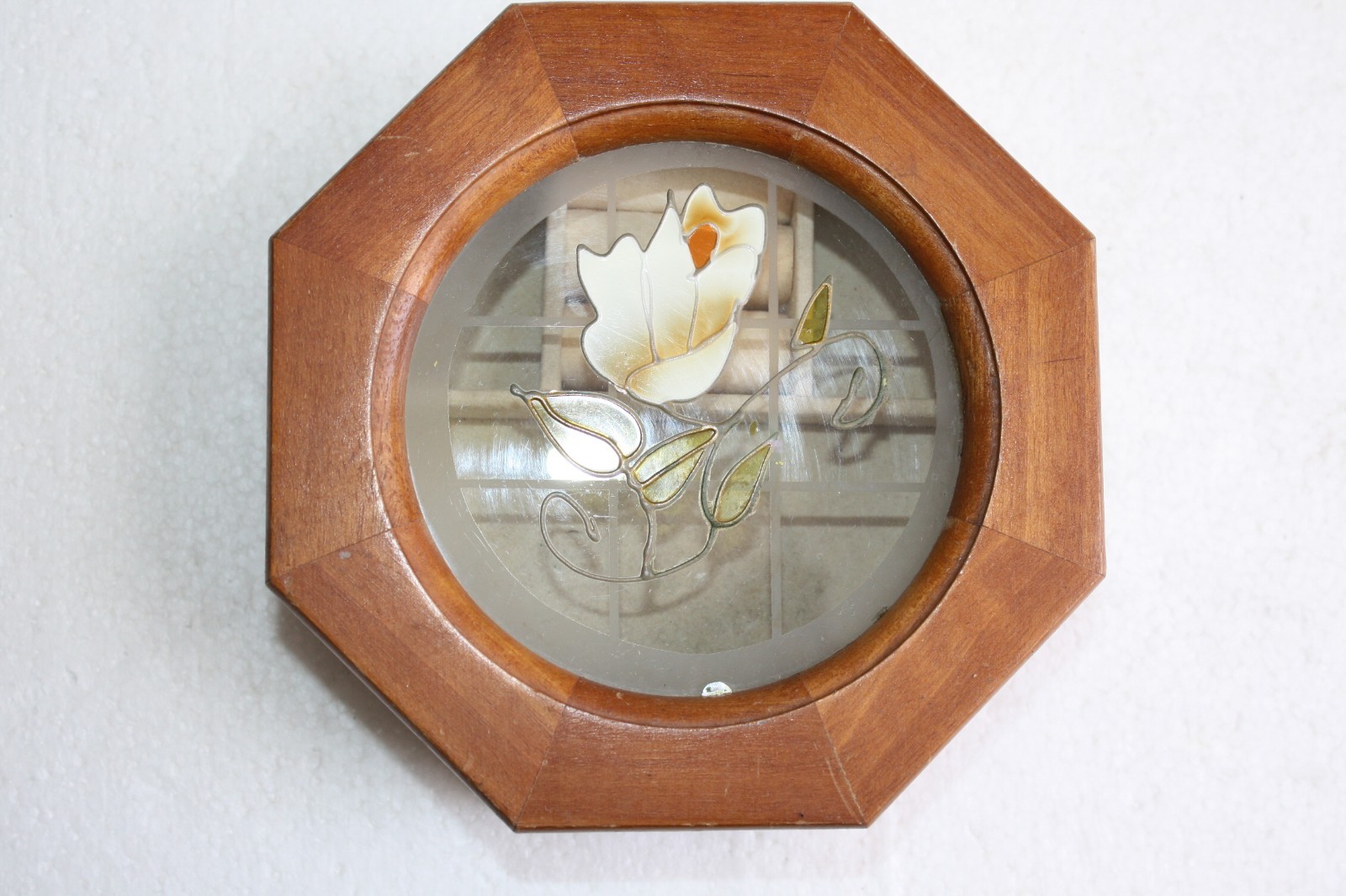 Vintage Decorative Octagonal Hinged Jewelry Trinket Box Wood and Glass Collector - Image 4