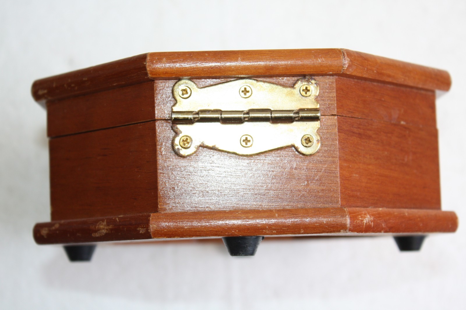 Vintage Decorative Octagonal Hinged Jewelry Trinket Box Wood and Glass Collector - Image 8