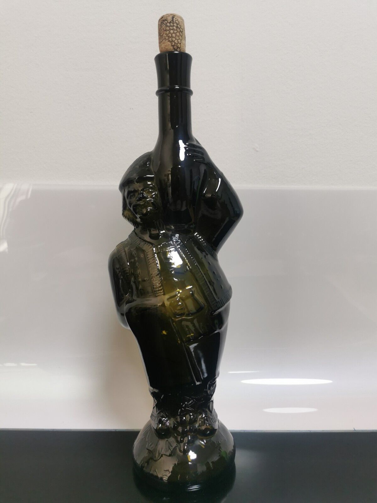 Vintage Decorative Winemaker Bottle with Figure Green Glass Decanter Moldova - Image 3